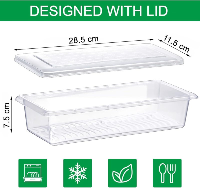 INOVERA (LABEL) 4 Pieces Fridge Storage Boxes | Refrigerator Organizer Box Set with Removable Drain Plate & Lid | Freezer Organiser Containers for Vegetables, Food, Fruits (Transparent) - Image 2