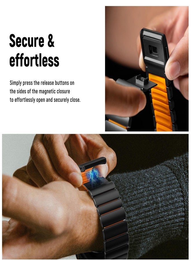 كيدز أساور KADES من التيتانيوم والسيليكون من الدرجة الثانية لساعات Apple Watch Ultra 3/2/1 بمقاسات 49 مم، 46 مم، 45 مم، 44 مم، سوار معدني رياضي بمشبك مغناطيسي لساعات iWatch Series 11، 10، 9، 8، 7، 6، 5، 4، SE للرجال والنساء، أسود - برتقالي فاقع - Image 5