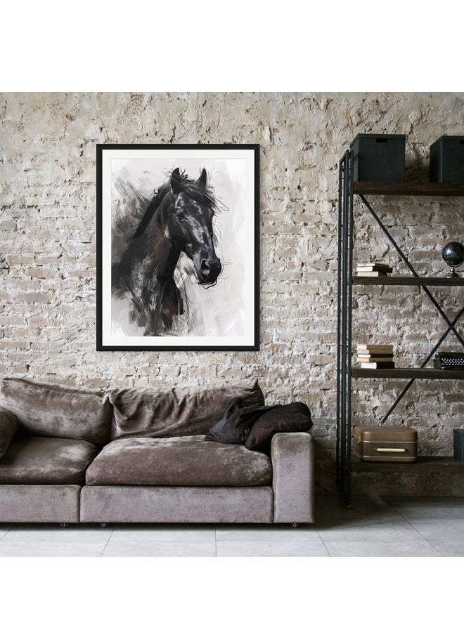 آرت دیکور  ديكور فني مؤطر الفنون الجميلة من الحصان الأسود صورة الفروسية الفني الحيوان جدار الفن طباعة جدار ديكور للمنزل غرفة المعيشة غرفة نوم مكتب استوديو والهدايا - Image 3