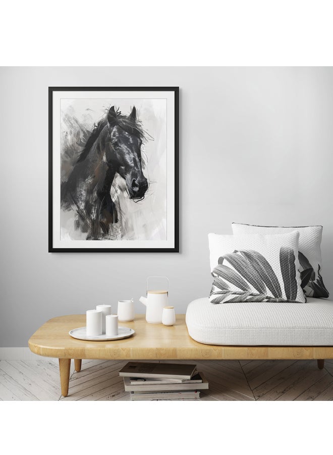 آرت دیکور  ديكور فني مؤطر الفنون الجميلة من الحصان الأسود صورة الفروسية الفني الحيوان جدار الفن طباعة جدار ديكور للمنزل غرفة المعيشة غرفة نوم مكتب استوديو والهدايا - Image 2