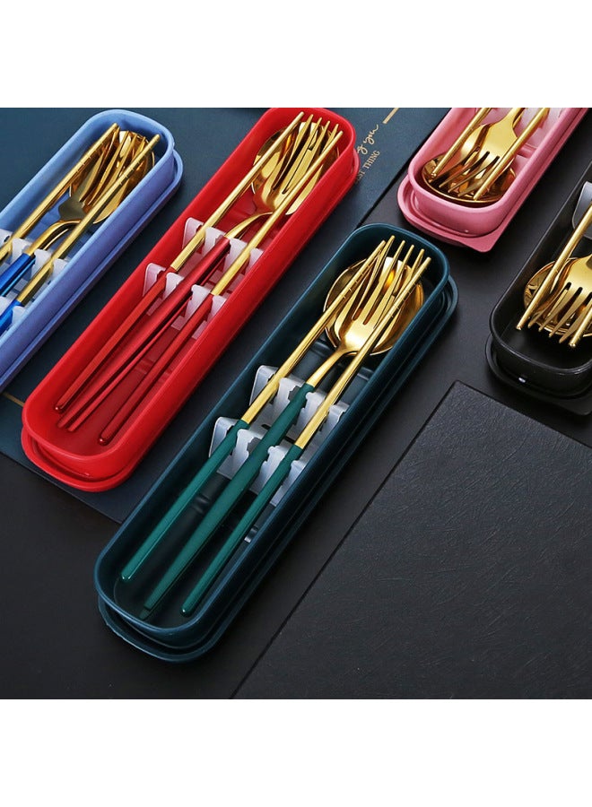 Portable Stainless Steel Titanium Coated Painted Outdoor Dining Set Mirror Polished Utensils Including Spoon Fork Chopsticks-Specifications:Gold 2-piece Set  - Image 4