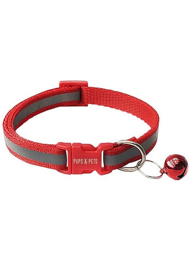 طوق قطط عاكس مع جرس مكون من قطعتين، طوق قطط أساسي مع مشبك قابل للتعديل من البوليستر أو أحزمة الأمان - مقاس صغير جدًا (لون أحمر) - Image 2