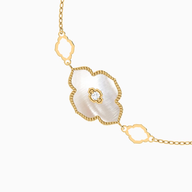 Instyle by L'azurde Flower Diamond & Pearls Chain Bracelet in 18K Gold - Image 3