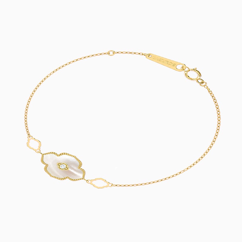 Instyle by L'azurde Flower Diamond & Pearls Chain Bracelet in 18K Gold - Image 2