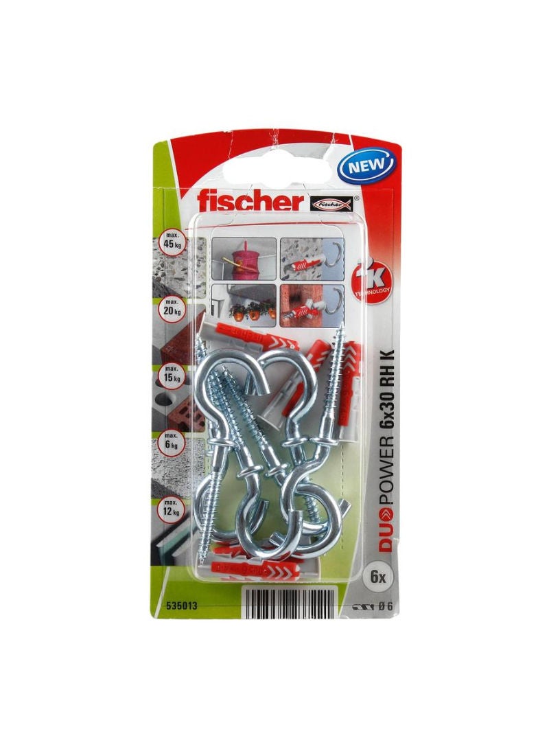 Duopower Universal Wall Anchor With Round Hook Pack 0.6 X 3 Cm 6 Piece