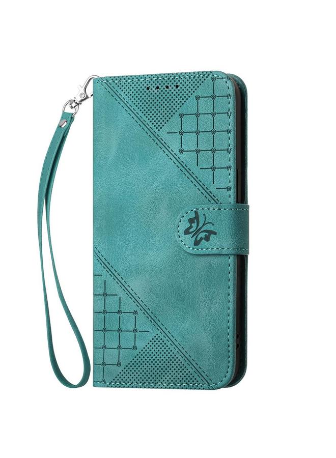 S-TOP Case For Realme C20 / C11 2021 / C21 Grid Butterfly Embossed Pattern Leather Phone Case with Lanyard - Image 2