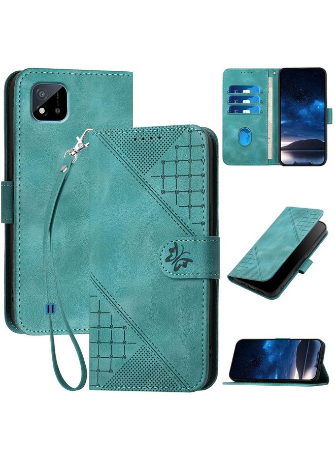 S-TOP Case For Realme C20 / C11 2021 / C21 Grid Butterfly Embossed Pattern Leather Phone Case with Lanyard - Image 1