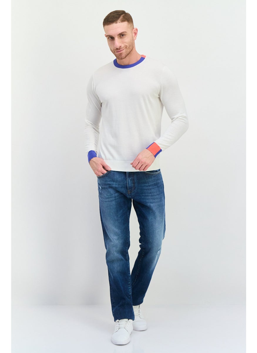 GAS Men Ribbed Neck Solid Long Sleeves Sweatshirt, Off White  - Image 4