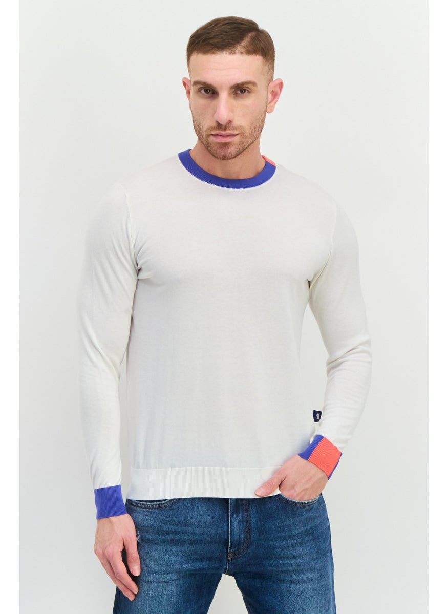GAS Men Ribbed Neck Solid Long Sleeves Sweatshirt, Off White  - Image 1