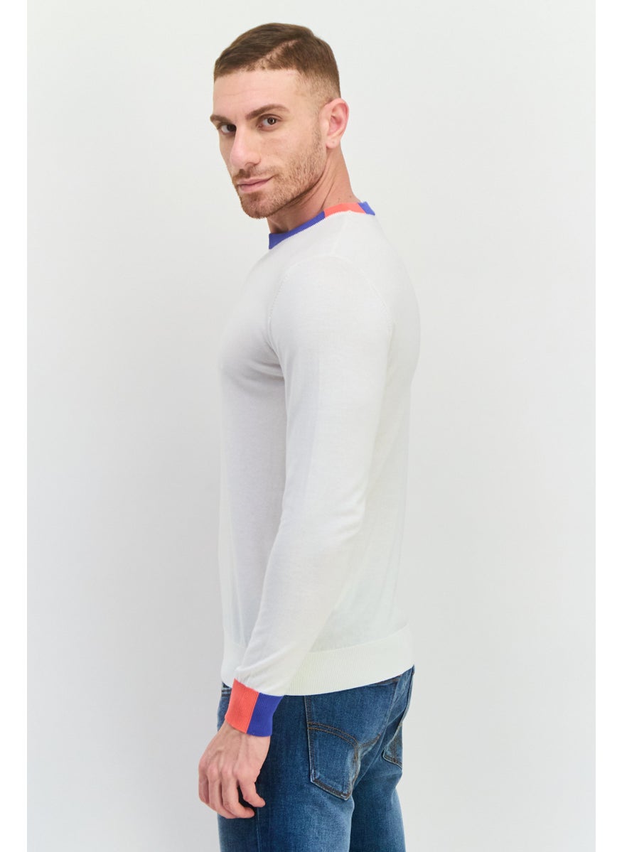 GAS Men Ribbed Neck Solid Long Sleeves Sweatshirt, Off White  - Image 2