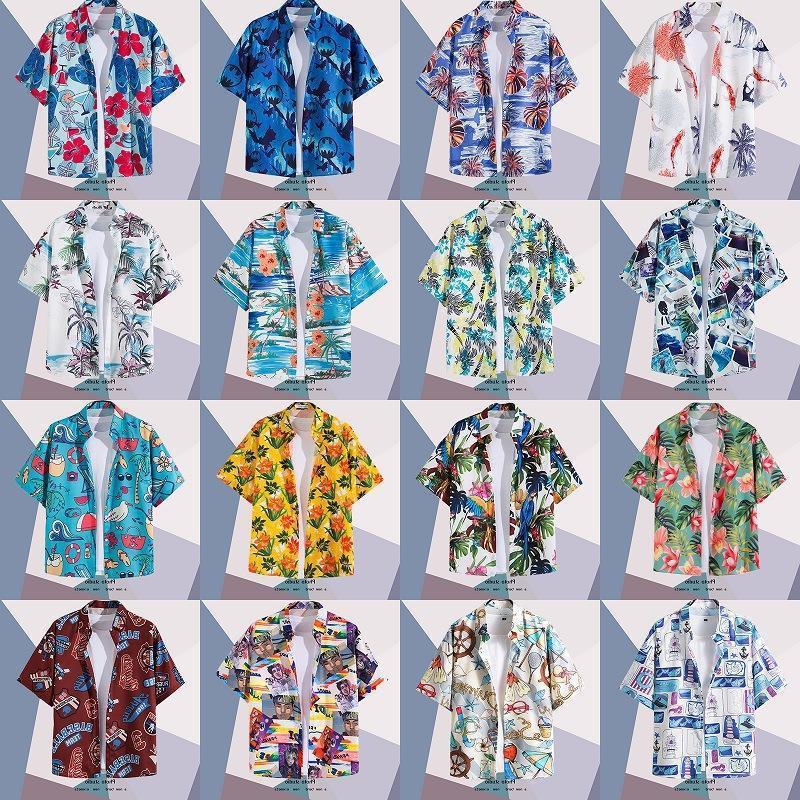 Summer Beach Floral-Print Thin Shirt For Men And Women Ins Trendy Hawaiian Port-Style Loose Tie-Dye Short-Sleeved Shirt For Couple - Image 2