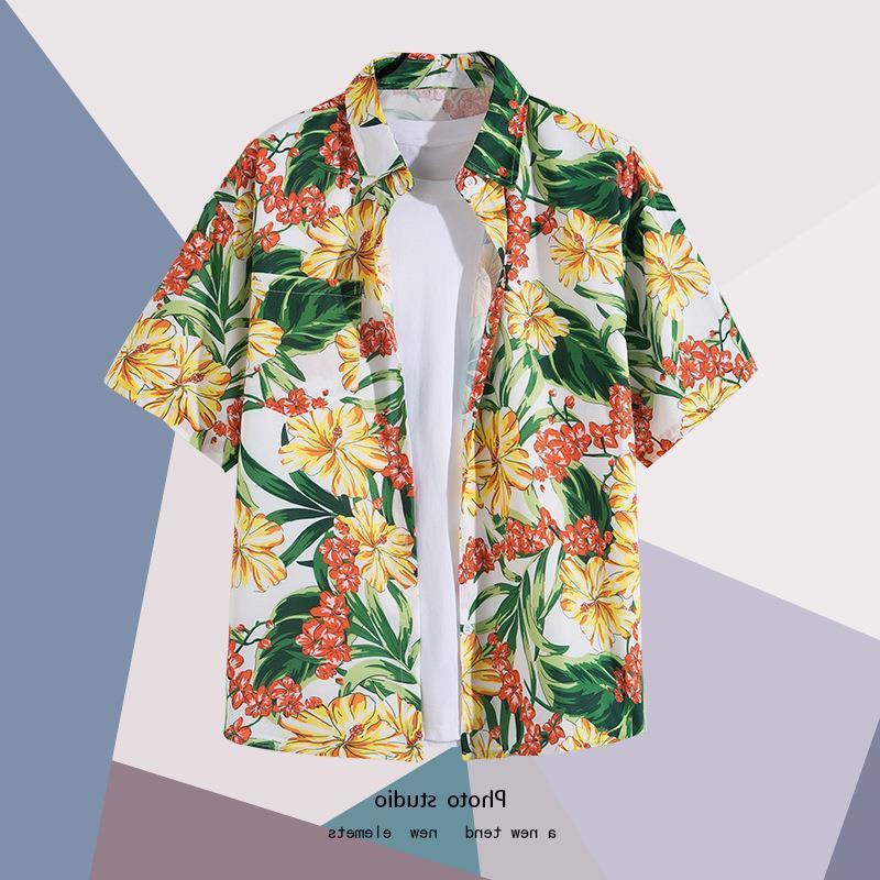 Summer Beach Floral-Print Thin Shirt For Men And Women Ins Trendy Hawaiian Port-Style Loose Tie-Dye Short-Sleeved Shirt For Couple - Image 5