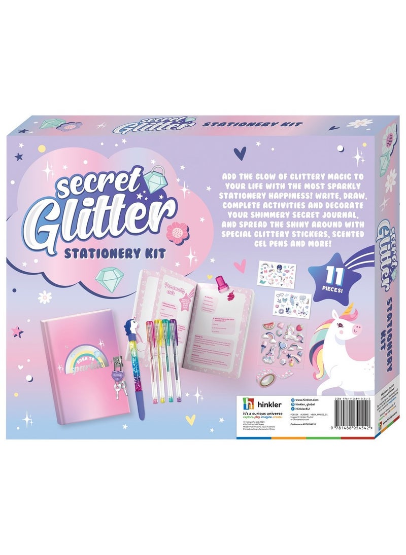 Hinkler مجموعة هينكلر السرية لقرطاسية الجليتر - مجموعة قرطاسية DIY مع دفتر قفل، قلم يونيكورن لامع، 4 أقلام جل معطرة، طابع يونيكورن، شريط لاصق لامع، ورقة ملصقات مع جليتر والمزيد، مشاريع فنية لامعة، مثالية للدفاتر والرسائل - Image 5