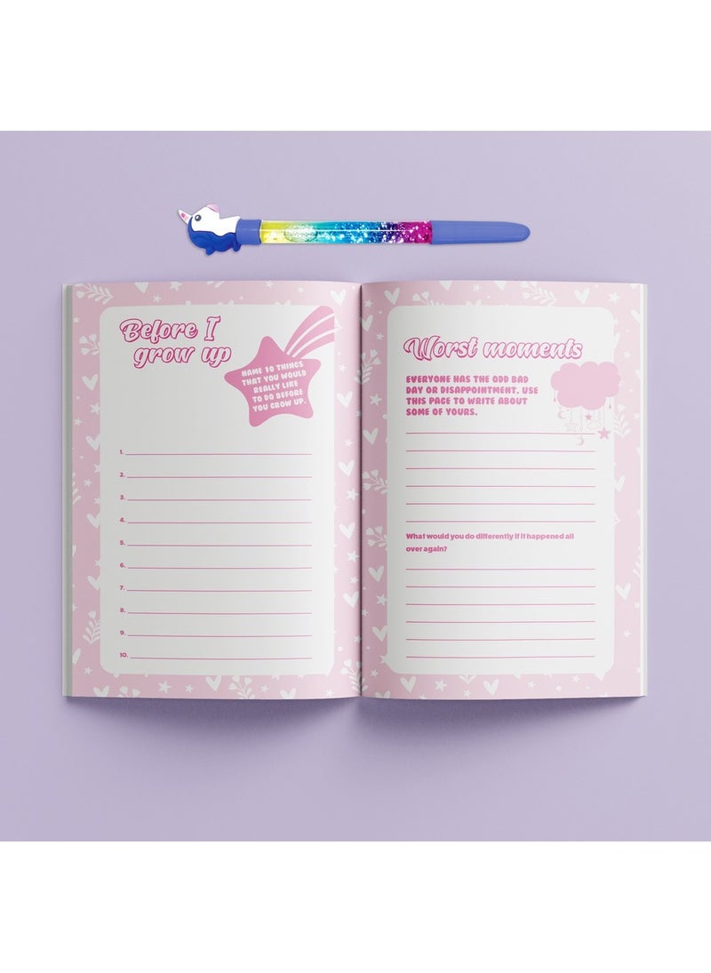 Hinkler مجموعة هينكلر السرية لقرطاسية الجليتر - مجموعة قرطاسية DIY مع دفتر قفل، قلم يونيكورن لامع، 4 أقلام جل معطرة، طابع يونيكورن، شريط لاصق لامع، ورقة ملصقات مع جليتر والمزيد، مشاريع فنية لامعة، مثالية للدفاتر والرسائل - Image 4