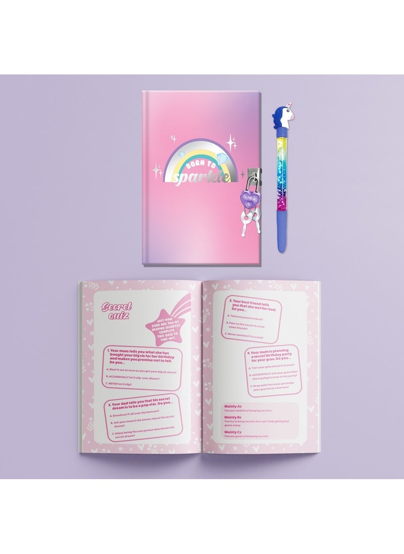 Hinkler مجموعة هينكلر السرية لقرطاسية الجليتر - مجموعة قرطاسية DIY مع دفتر قفل، قلم يونيكورن لامع، 4 أقلام جل معطرة، طابع يونيكورن، شريط لاصق لامع، ورقة ملصقات مع جليتر والمزيد، مشاريع فنية لامعة، مثالية للدفاتر والرسائل - Image 3