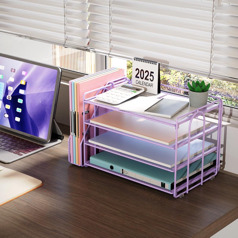 gianotter 4-Tier Paper Organizer With Magazine Holder, Desk Organizers and Accessories, Desk Accessories & Workspace Organizers, File Organizer for Office Supplies Storag (Purple, 4-Tier) - Image 4