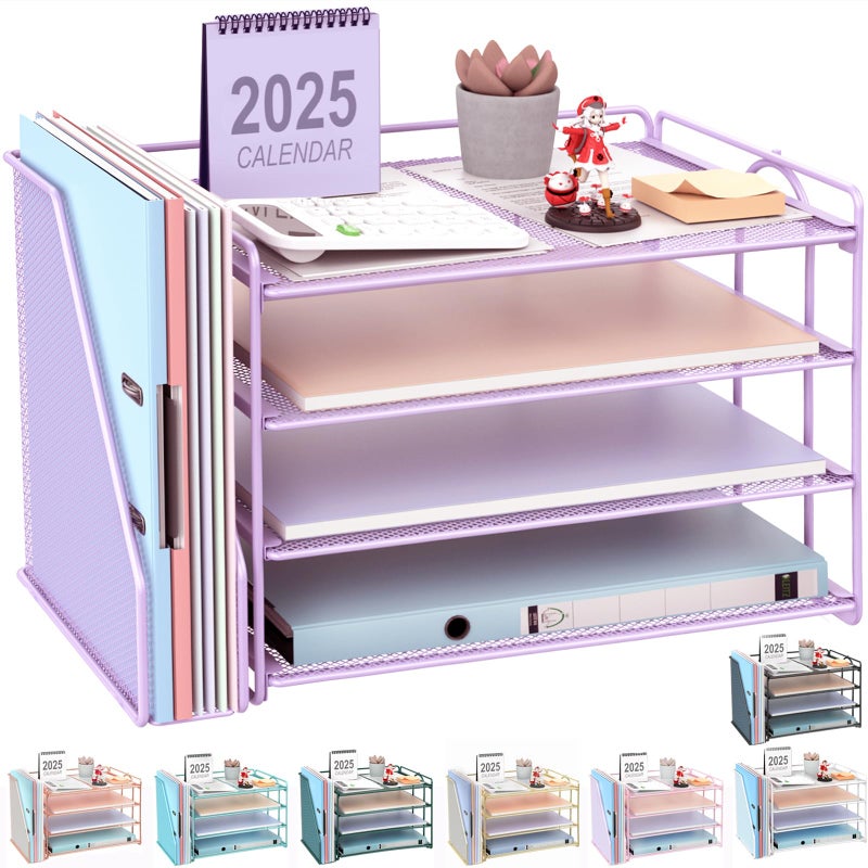 gianotter 4-Tier Paper Organizer With Magazine Holder, Desk Organizers and Accessories, Desk Accessories & Workspace Organizers, File Organizer for Office Supplies Storag (Purple, 4-Tier) - Image 1