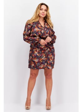 promod Women Floral Pattern Mini Dress, Grey Combo  - Image 3