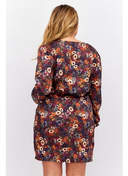 promod Women Floral Pattern Mini Dress, Grey Combo  - Image 4