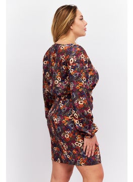promod Women Floral Pattern Mini Dress, Grey Combo  - Image 2