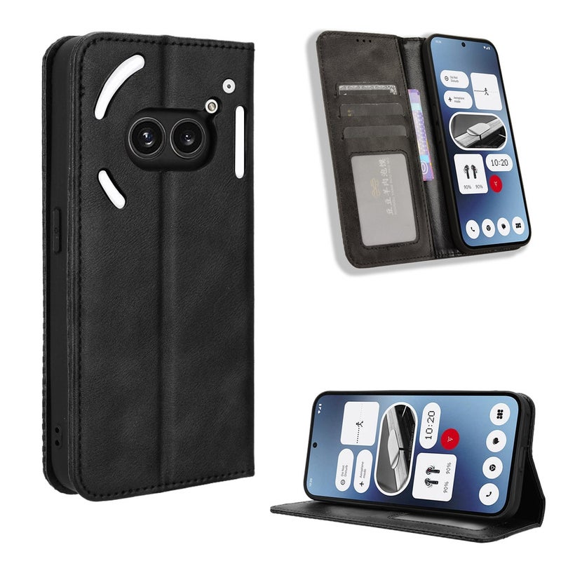 HuHa Protective Cover For Nothing Phone 2a Magnetic Buckle Retro Texture Leather Phone Case(Black) - Image 1