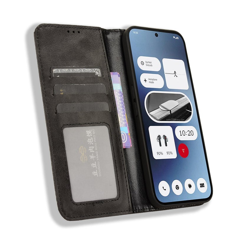 HuHa Protective Cover For Nothing Phone 2a Magnetic Buckle Retro Texture Leather Phone Case(Black) - Image 4