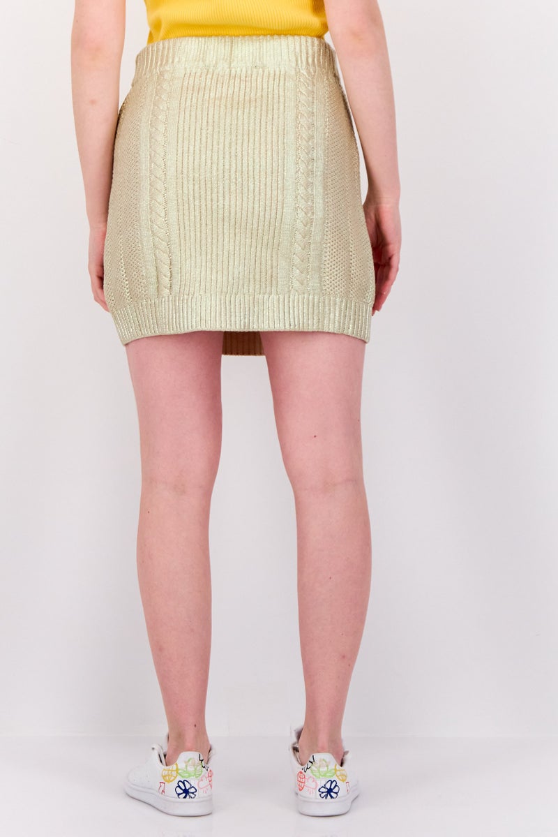ESPRIT Women Metallic Cable Knitted Mini Skirt, Gold - Image 3