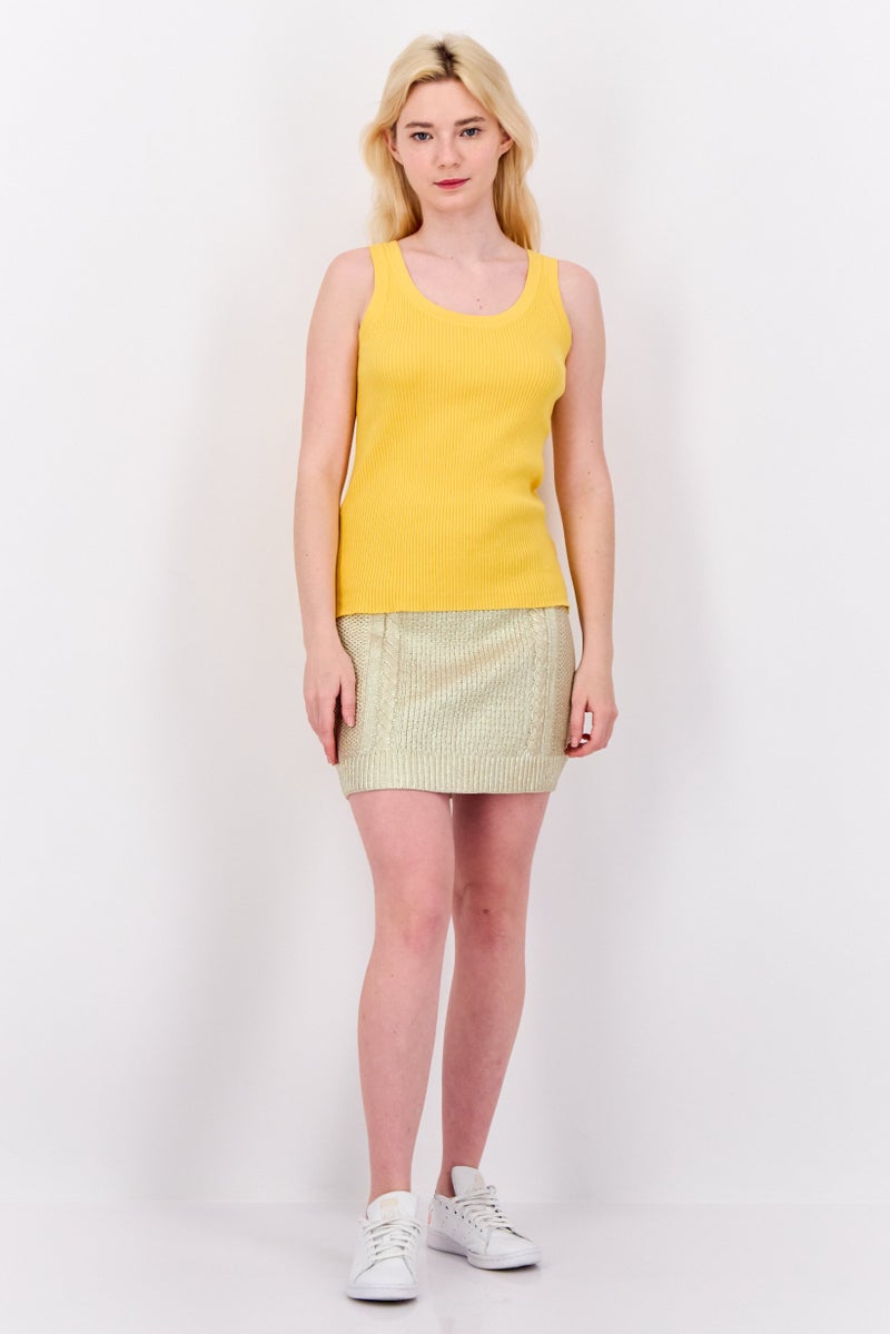 ESPRIT تنورة ميني محبوكة بكابل معدني للنساء، ذهبية - Image 4