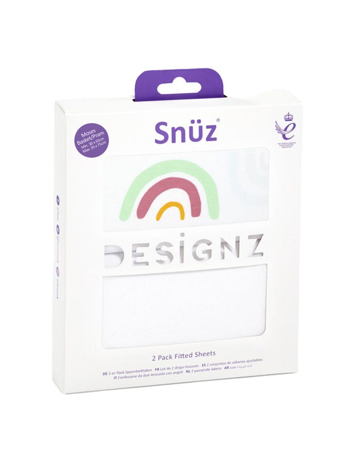Snuz Pod Light Breathable And 100% Soft Jersey Cotton Fitted Sheets For Moses Basket/Pram ,Pack Of 2 - Rainbow  - Image 1