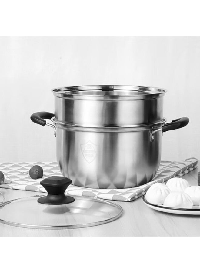 Guofeng Stainless Steel Soup Pot With Steamer Insert, 24cm, Thickened Double-layer For Both Cooking And Steaming, Multi-purpose, Compatible With Induction Cookers - Image 1