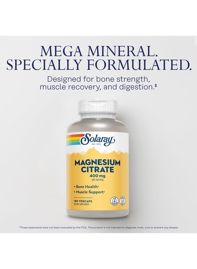 Solaray Magnesium Citrate 400mg - Bone Strength, Muscle Recovery, and Digestion Support - Herbal Base - Vegan, Lab Verified, 60-Day Money-Back Guarantee - 60 Servings, 180 VegCaps - Image 3