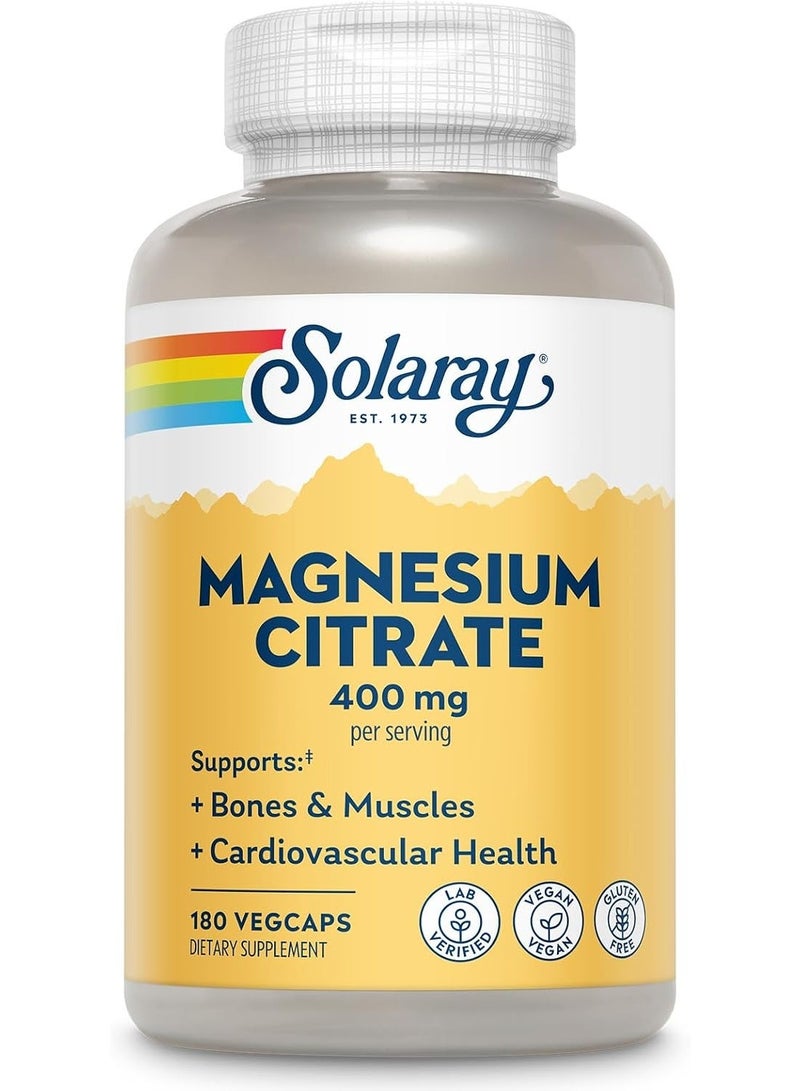 SOLARAY Magnesium Citrate 400mg 180 VegCaps Packaging May Vary - Image 1