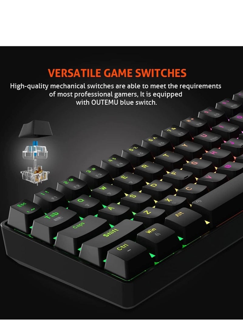 Meetion MK005 60% Gaming Keyboard 12 Multimedia Shortcuts Keys With True Mechanical Fixed Shaft LED Backlight Brightness Adjustable Wired Anti-Ghosting Mechanical Keyboard For Windows And Mac