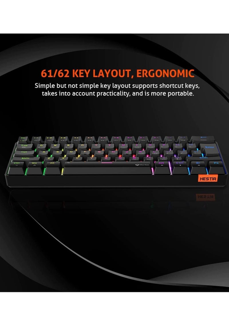 Meetion MK005 60% Gaming Keyboard 12 Multimedia Shortcuts Keys With True Mechanical Fixed Shaft LED Backlight Brightness Adjustable Wired Anti-Ghosting Mechanical Keyboard For Windows And Mac