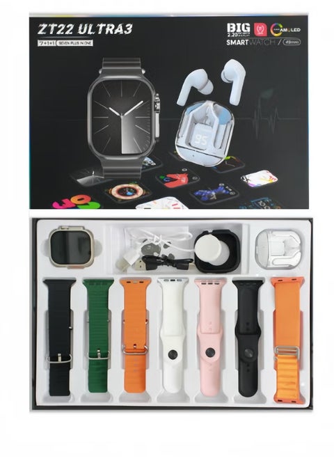 2.20 high-definition large screen seven plus two smart watch case, with seven replacement straps and a stylish Bluetooth earphone