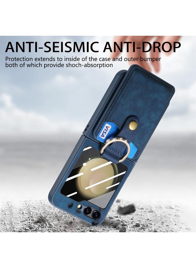 S-TOP Case For Samsung Galaxy Z Flip5 5G Integrated Magnetic Card Wallet Diamond-encrusted Ring Phone Case - Image 2