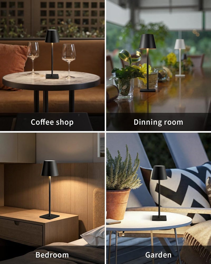 KDG 2 Pack Cordless Table Lamp, Portable LED Desk Lamps, 5000mAh Battery Operated, 3 Color Stepless Dimming Up, for Restaurant, Bedroom, Outdoor Camping, Coffee Shop, Night Light, Rechargeable (Black) - Image 5