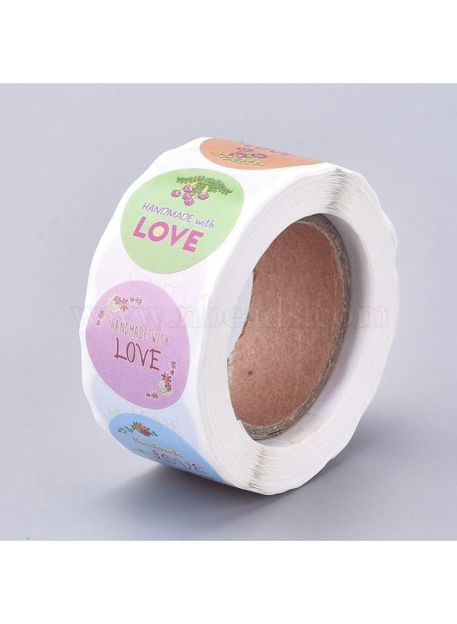 500 Pieces Gift Tags Roll, 1Inch Round Hand Made With Love Paper Stickers, Self-Adhesive Handmade With Love Labels For Organizing Presents, Gift Wrapping, Envelope Seals, Gifts Packaging Etc