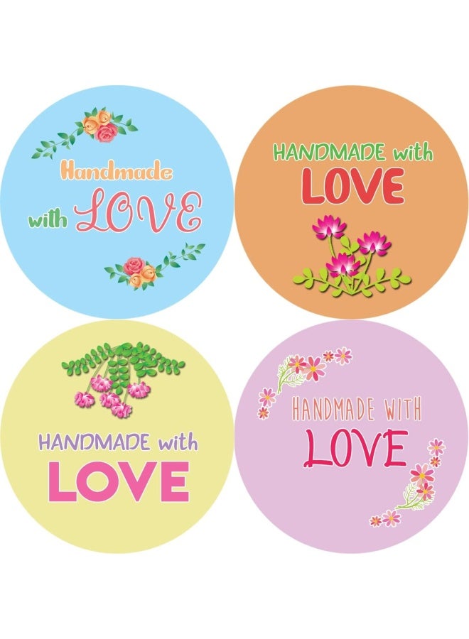 500 Pieces Gift Tags Roll, 1Inch Round Hand Made With Love Paper Stickers, Self-Adhesive Handmade With Love Labels For Organizing Presents, Gift Wrapping, Envelope Seals, Gifts Packaging Etc