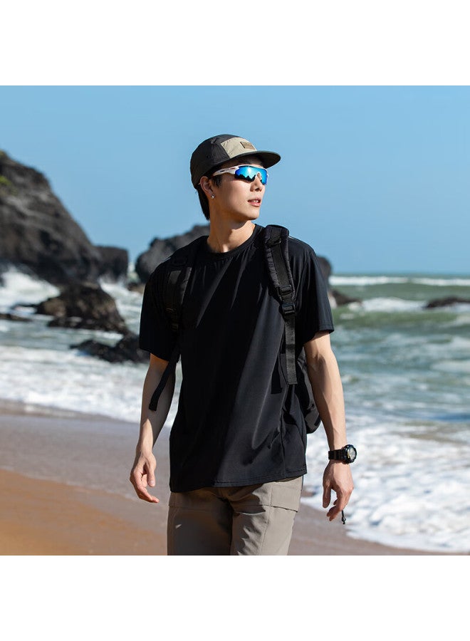 Homlean Outdoor Ice Feeling Short Sleeve Men's Spring And Summer Sunscreen Quick-drying Sports Versatile Riding Top Hz02 Obsidian Black M - Image 2