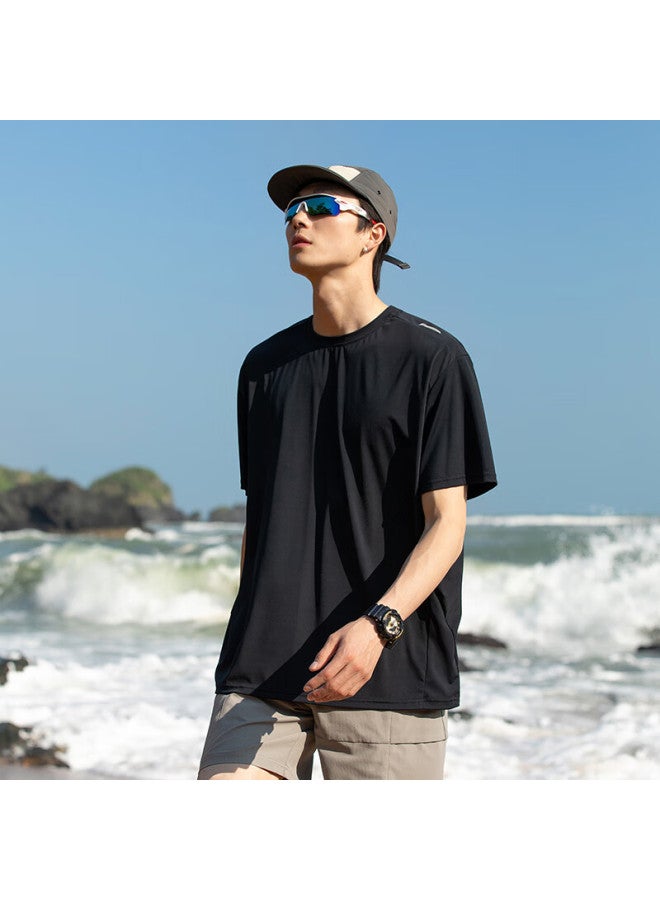 Homlean Outdoor Ice Feeling Short Sleeve Men's Spring And Summer Sunscreen Quick-drying Sports Versatile Riding Top Hz02 Obsidian Black M - Image 5