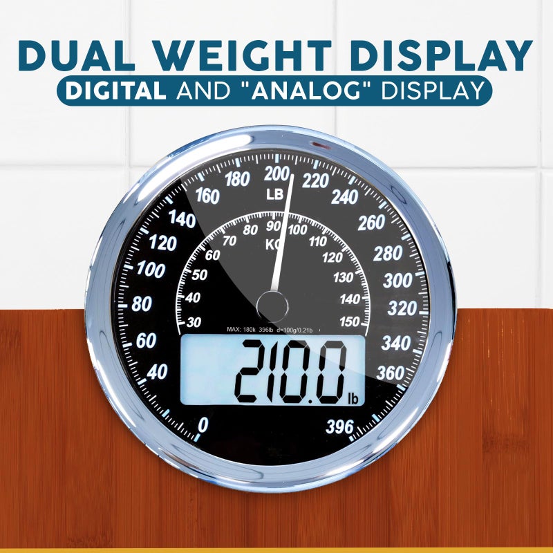 ZENO Hybrid 2-in-1 Analog & Digital Weighing Scale for Body Weight up to 400lbs - Thick Tempered Glass - Extra Large Display - Easy to Read Digital Bathroom Scale - New - Dark Wood - Image 3