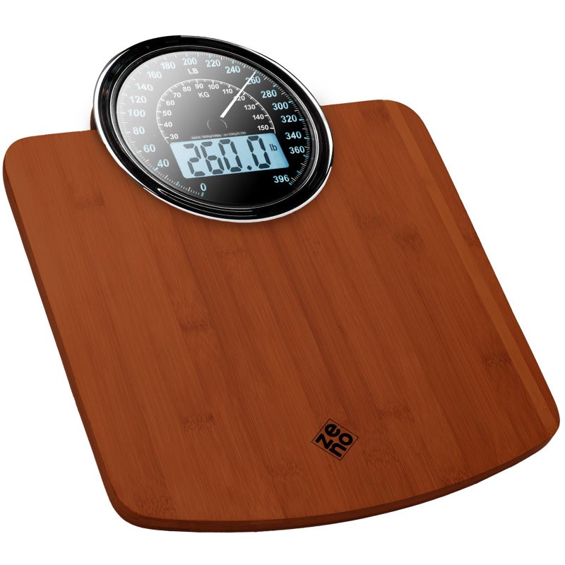 ZENO Hybrid 2-in-1 Analog & Digital Weighing Scale for Body Weight up to 400lbs - Thick Tempered Glass - Extra Large Display - Easy to Read Digital Bathroom Scale - New - Dark Wood - Image 1
