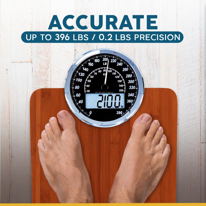 ZENO Hybrid 2-in-1 Analog & Digital Weighing Scale for Body Weight up to 400lbs - Thick Tempered Glass - Extra Large Display - Easy to Read Digital Bathroom Scale - New - Dark Wood - Image 5
