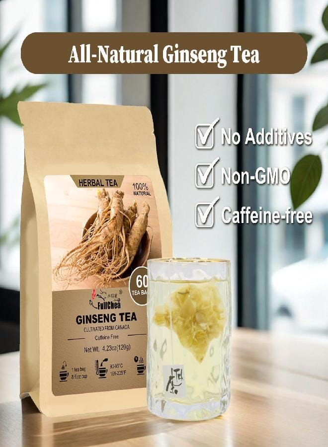 FullChea - Ginseng Tea bags, 60 Teabags - Pure Ginseng Root Tea - Caffeine-Free - Non-GMO - Energizing & Immune Support - Image 4