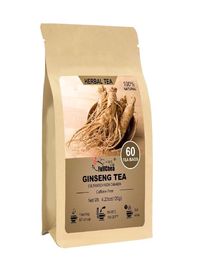 FullChea - Ginseng Tea bags, 60 Teabags - Pure Ginseng Root Tea - Caffeine-Free - Non-GMO - Energizing & Immune Support - Image 1
