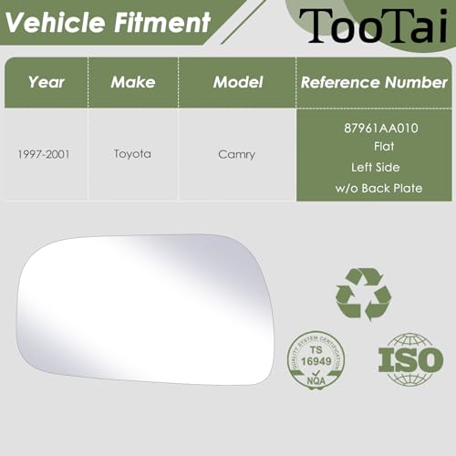 Tootai Driver side Replacement Mirror Glass - Compatible with Toyota vehicles - Camry 1997-2001 - Non-Heated, USA Built Only, without Backing Plate - Image 2