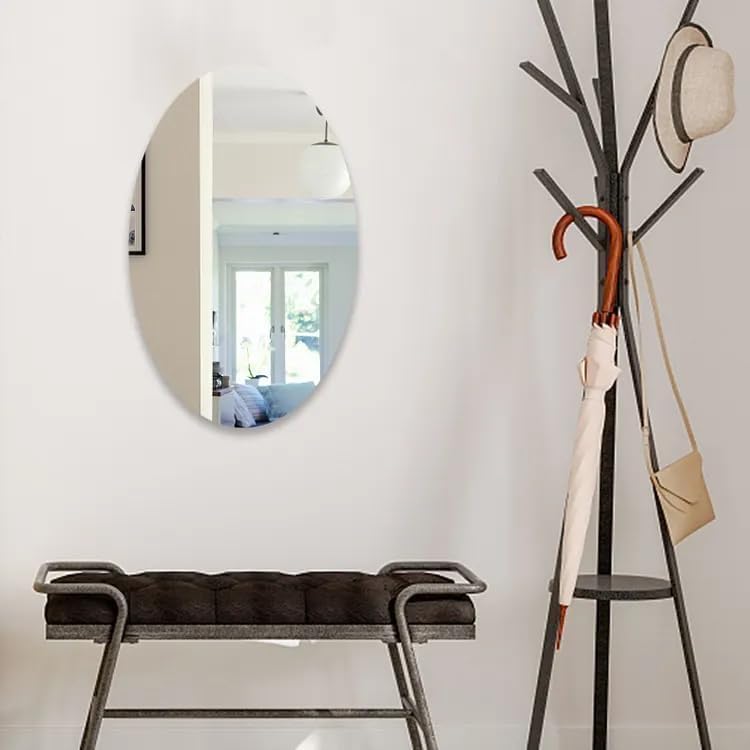 Debire DEBIRE Oval Adhesive Wall Mirror Sticker for Bathroom Bedroom Living Room 30 x 20 cm Unbreakable Plastic  - Image 5