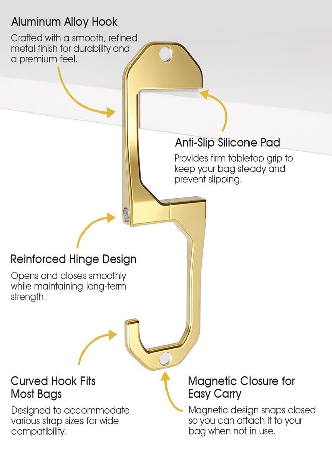FEATCH Purse Hook for Table - Portable Purse Hanger for Table with Magnetic Closure, Compact Bag Hook for Handbags, Totes & Backpacks, Stylish Stocking Stuffer Christmas Gift (Gold) - Image 2