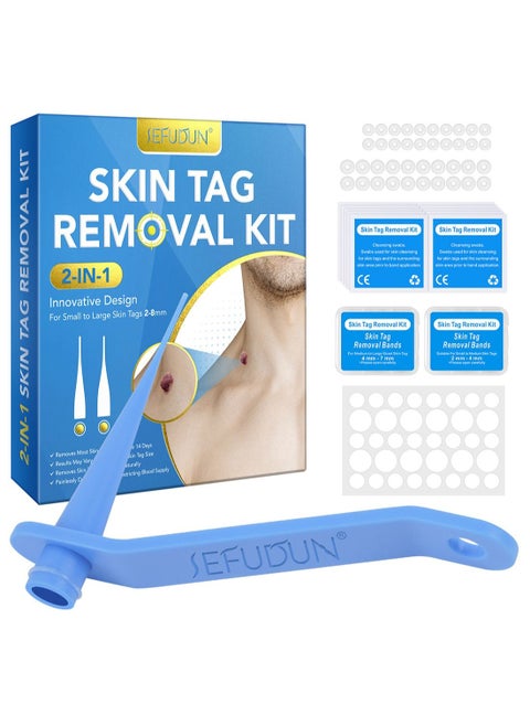 2 in 1 Wart Removal Tool Skin Tag Removal Double Head Kit Painless Easy-Using Device for Small to Large Sized Skin Tag on Face Neck and Body Blue